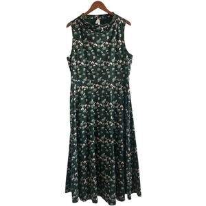 Pact Sleeveless Fit & Flare Cowl Neck Maxi Dress Organic Cotton Green Floral XL